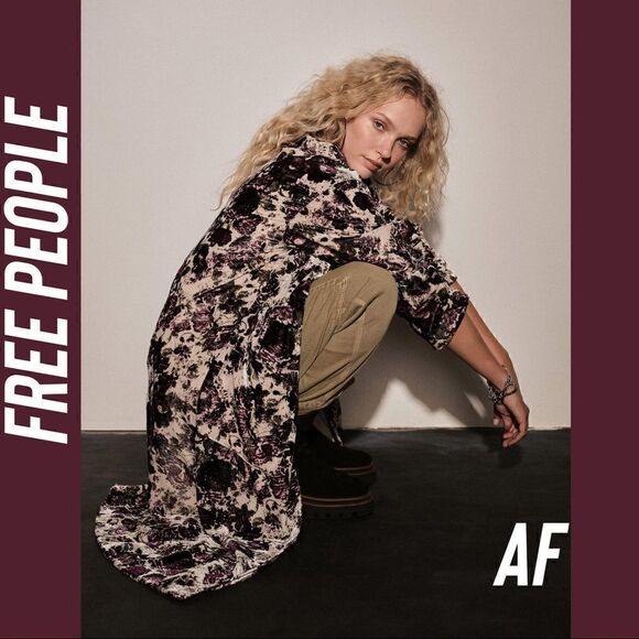 FREE PEOPLE SIMONE VELVET DUSTER NEW PURPLE COMBO NWT SIZE MEDIUM - Picture 4 of 16